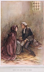 Olivia meglátogatja apját a börtönben, illusztráció Oliver Goldsmith "The Vicar of Wakefield" című művéből, 1910 körül.